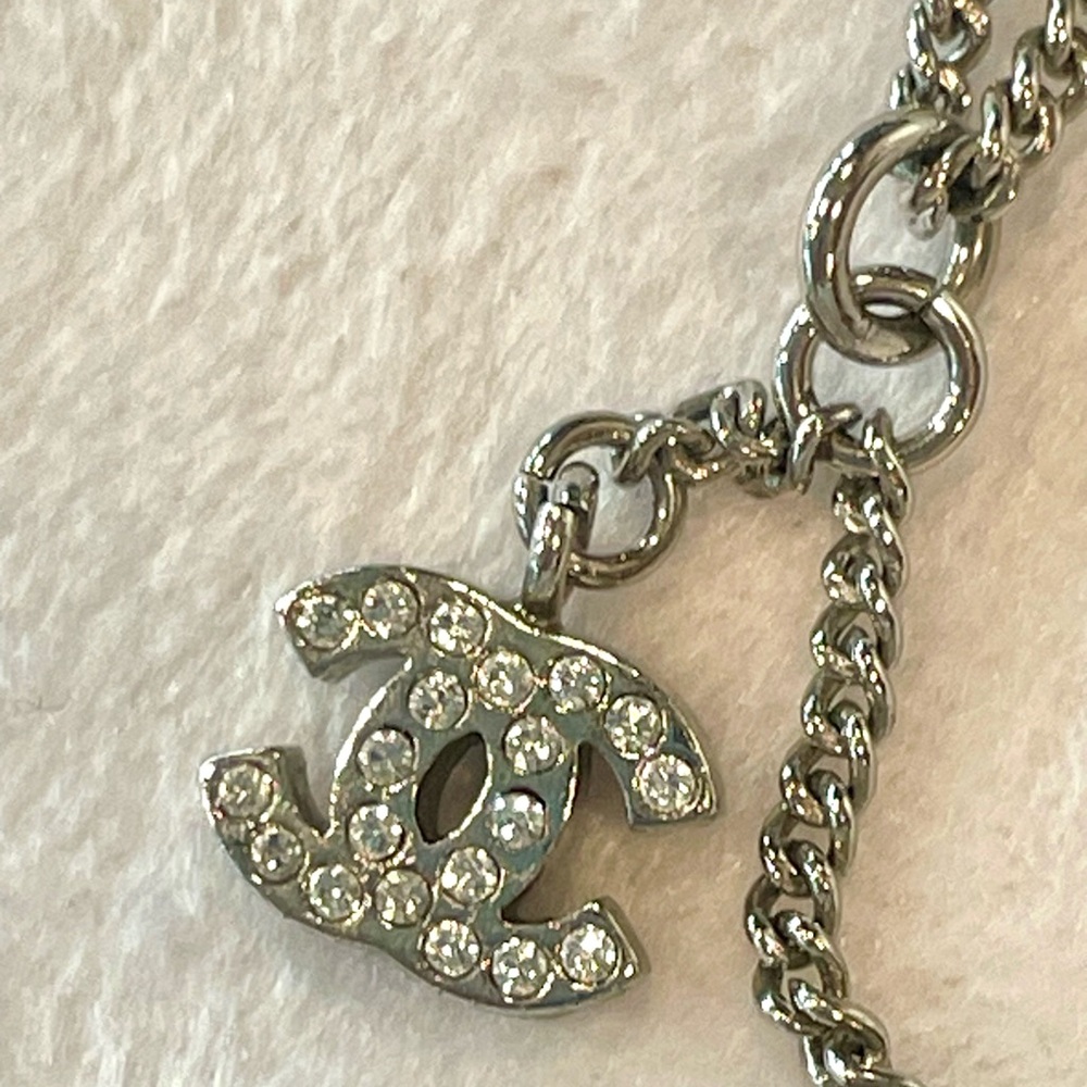 COPY CHANEL Paladium Plated and Strass CC &Ball Drop Pendant Necklace, 23.5”, - Picture 5 of 11